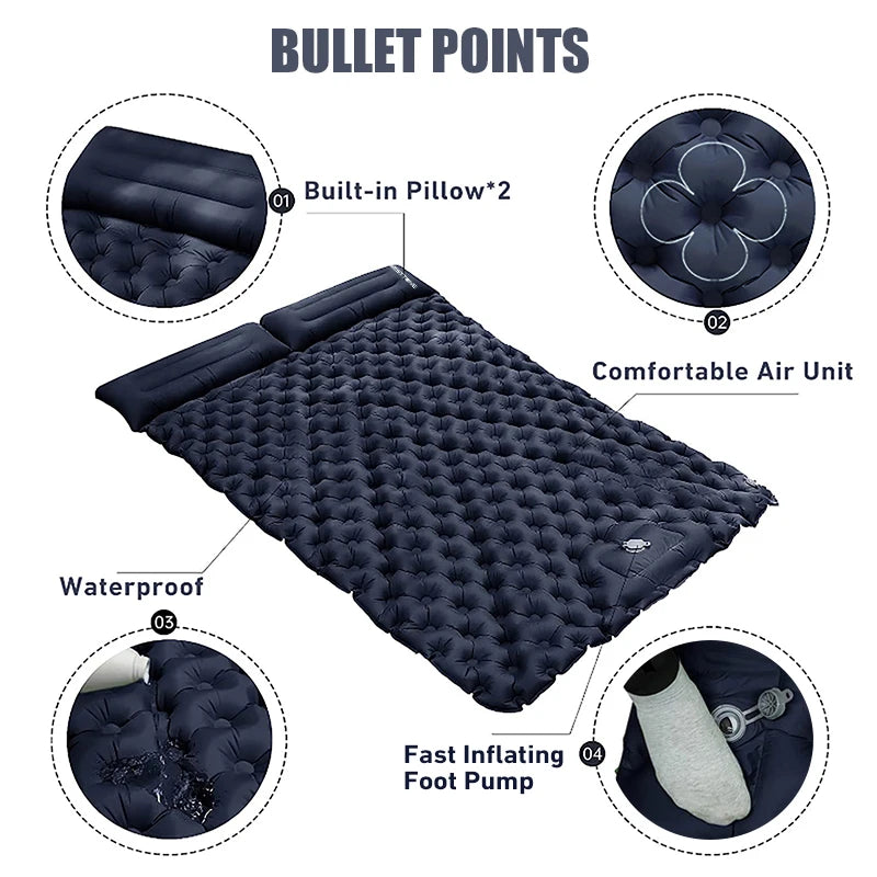 Double Inflatable Camping Mattress with Built-in Pillow Pump – Compact & Waterproof