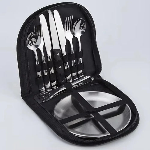 2-Person Camping Utensil Set – Plates, Cutlery & Storage Case