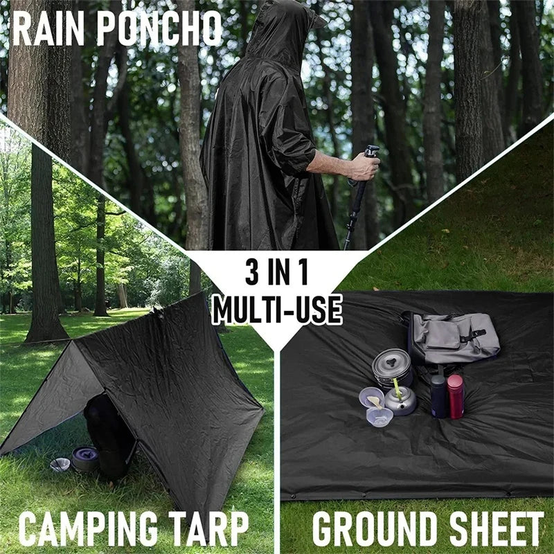 Outdoor 3 In 1 Military Raincoat Hooded Sleeve Waterproof Rain Poncho
