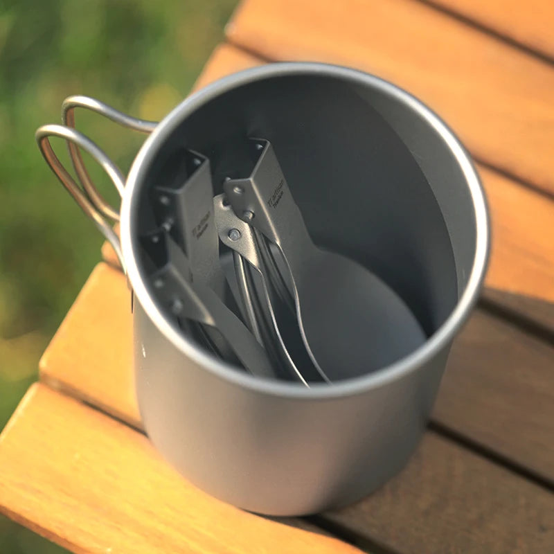 Tiartisan Titanium Foldable Cutlery Set – Lightweight Camping Spork, Fork & Knife