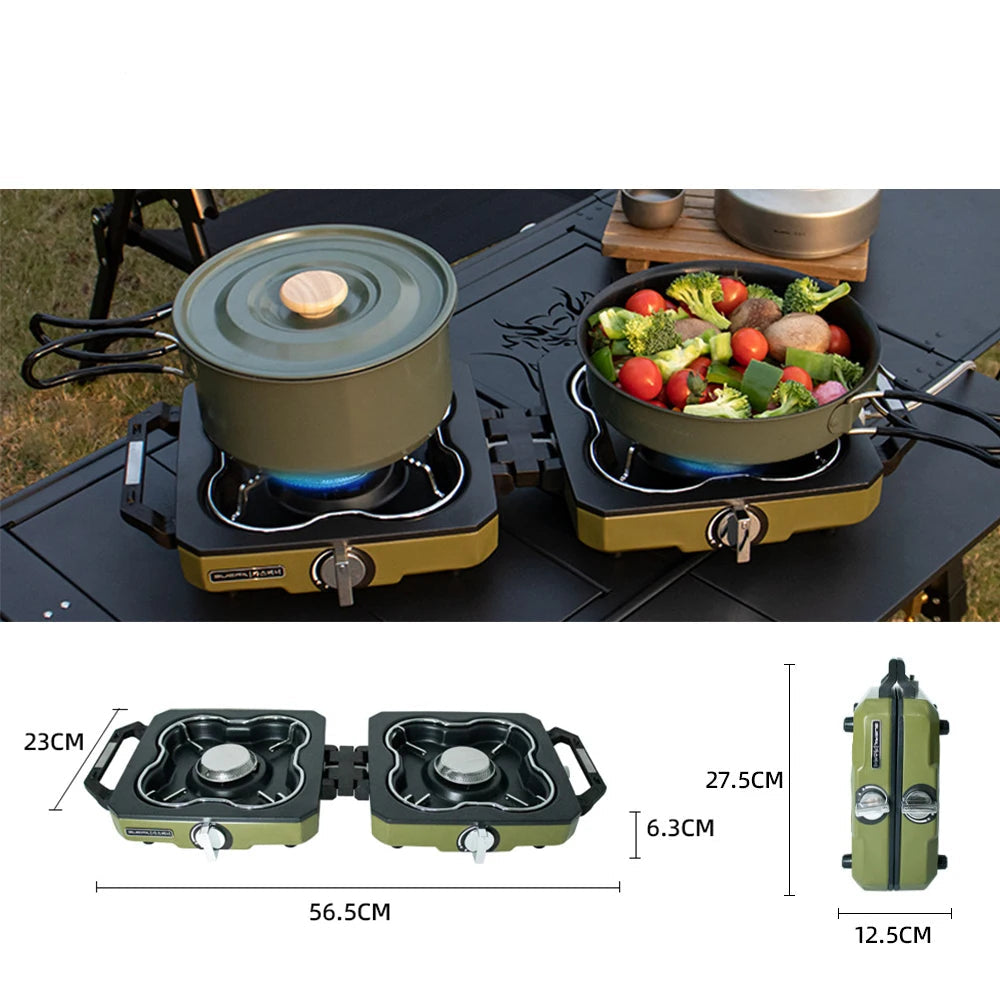 Double Burner Folding Gas Stove – Portable Dual Fire Camping Cooker