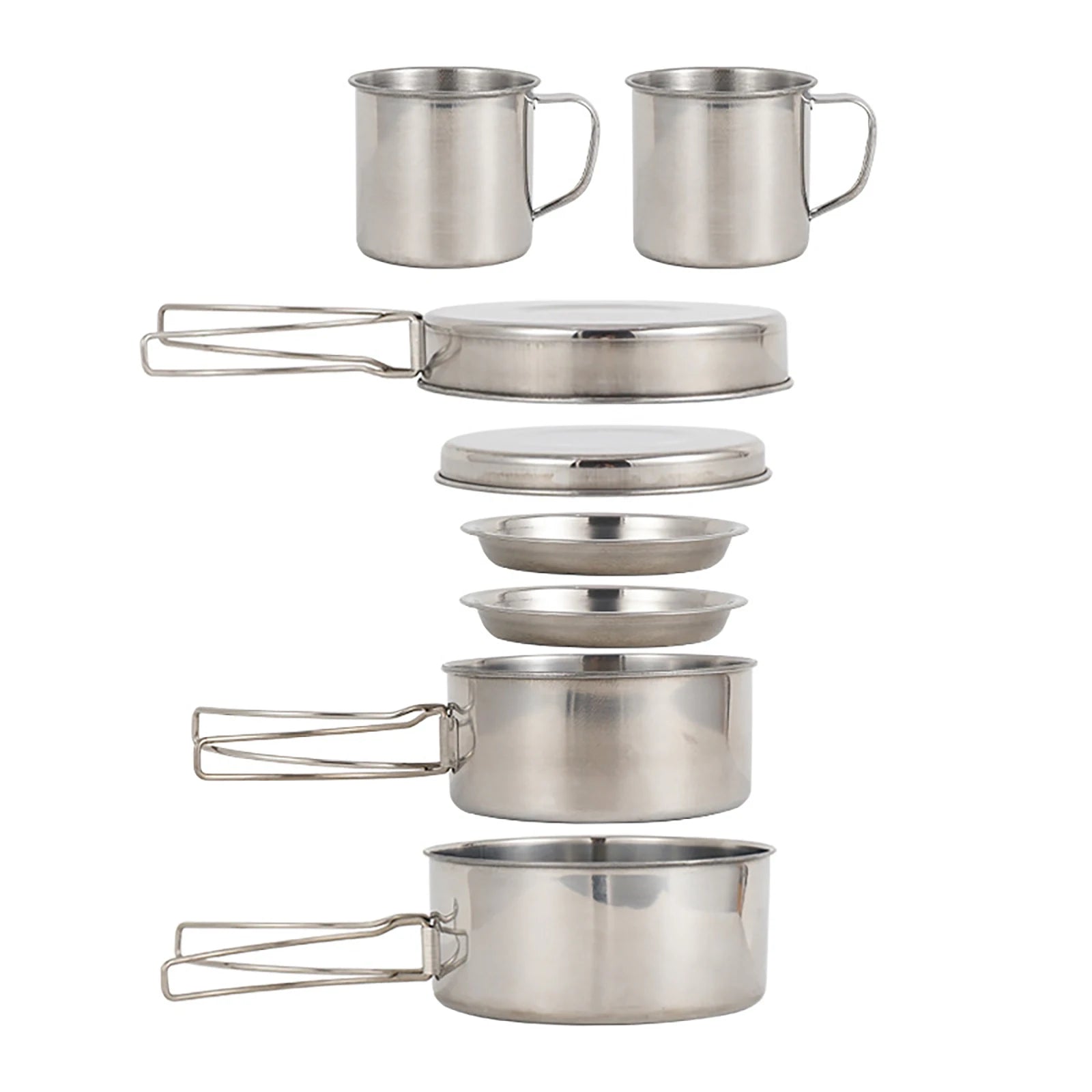 8-Piece Stainless Steel Camping Cookware Set – Pots, Pans & Plates