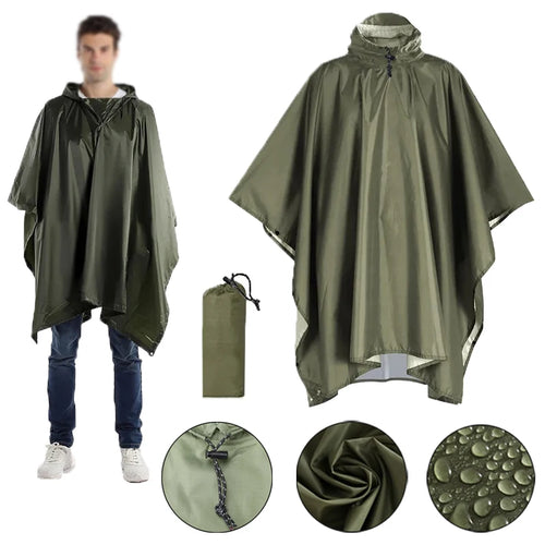 Outdoor 3 In 1 Military Raincoat Hooded Sleeve Waterproof Rain Poncho