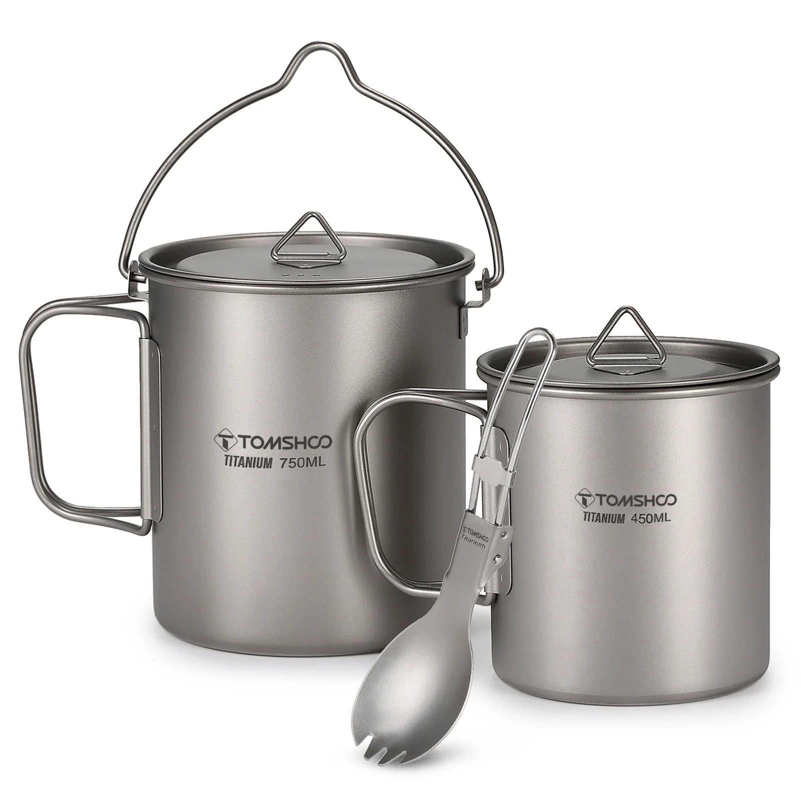 Ultralight 3-Piece Titanium Cookware Set – 750ml Pot, 450ml Cup & Folding Spork