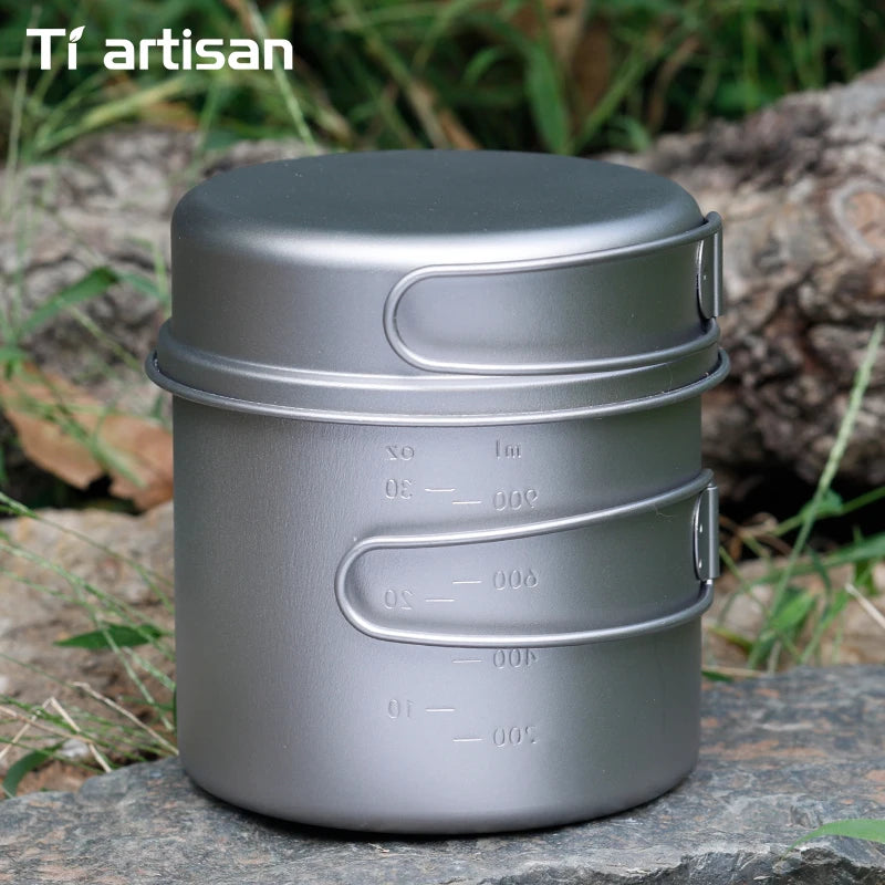 Tiartisan Titanium Folding Handle Camping Pot Frying Pan Set