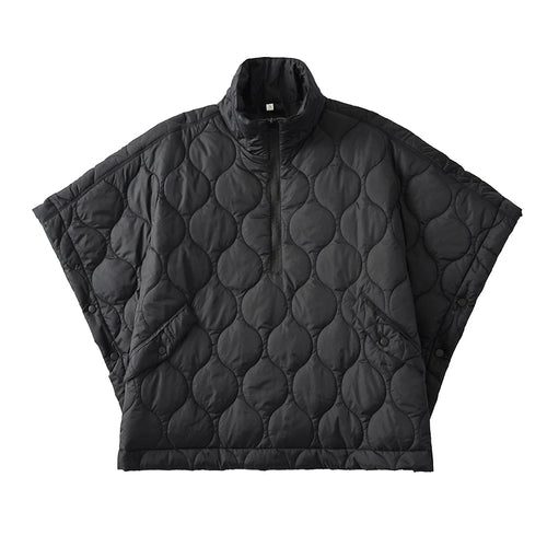 Women’s Quilted Camping Cape Jacket – Insulated Outdoor Shawl Coat