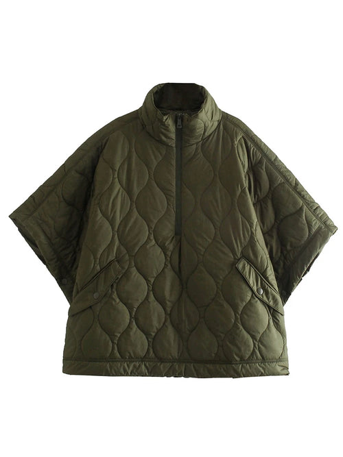 Cotton-padded Women Shawl Cape Coat Argyle Stand Collar Thickened