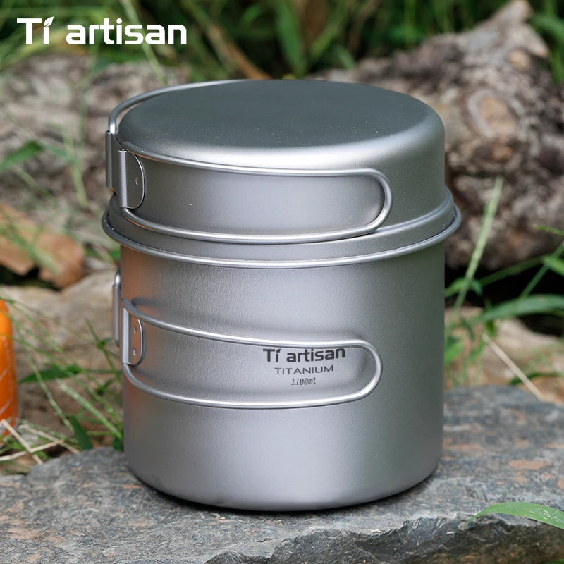 Tiartisan Titanium Folding Handle Camping Pot Frying Pan Set