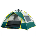 2–3 person forest green dome tent with yellow trim, pop-up frame and waterproof design for wild camping in Spain and Europe