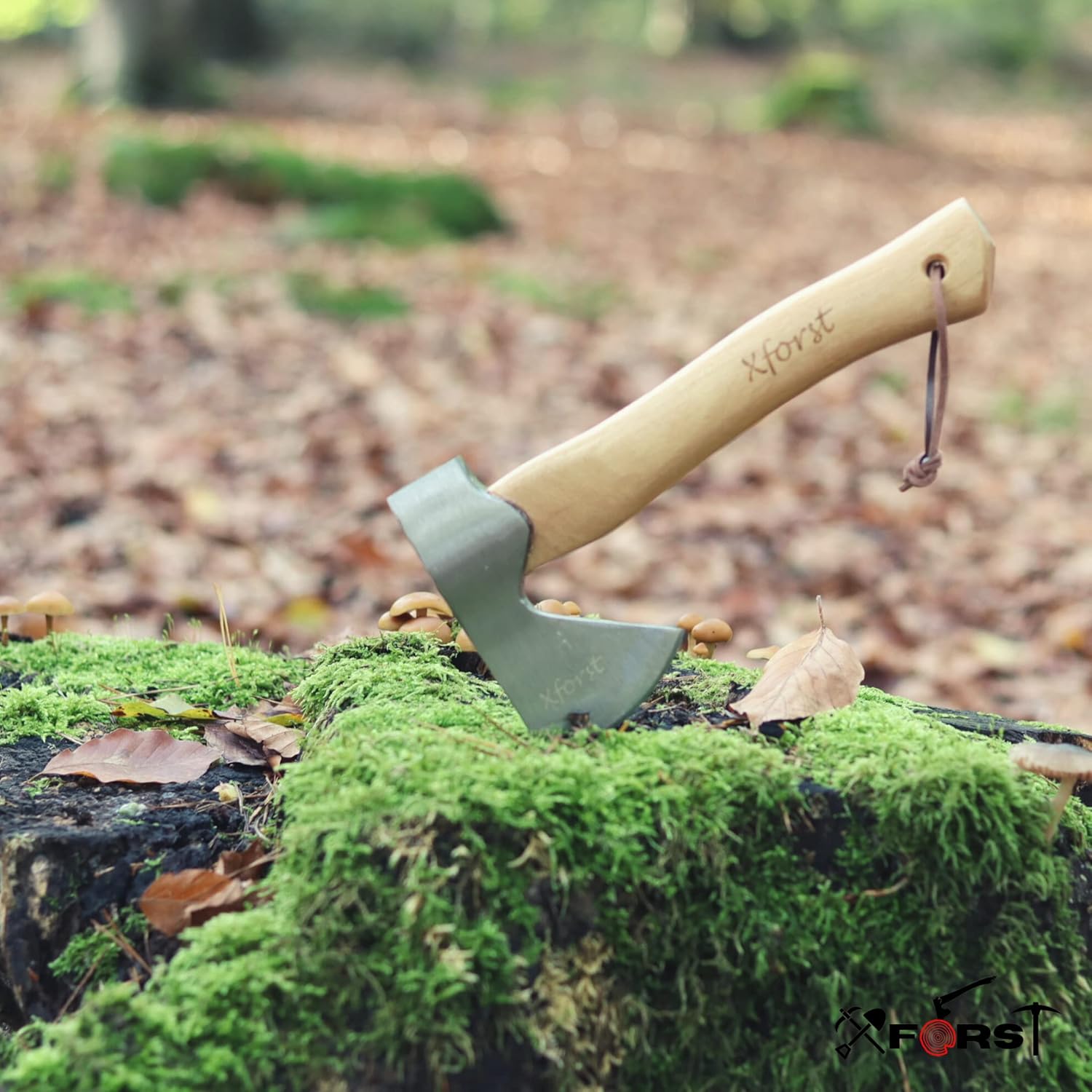 XFORST Carbon Steel Bushcraft Axe – Compact Camping Axe with Walnut Handle