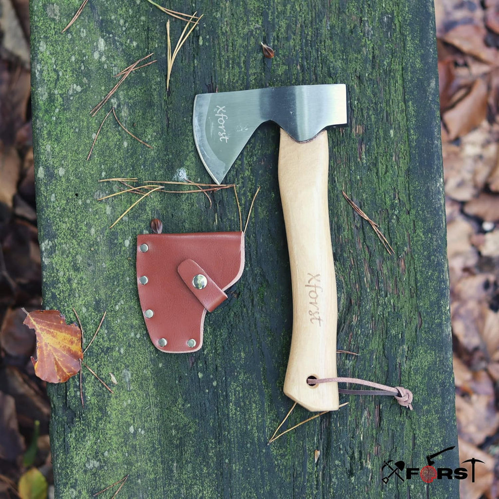 XFORST Carbon Steel Bushcraft Axe – Compact Camping Axe with Walnut Handle