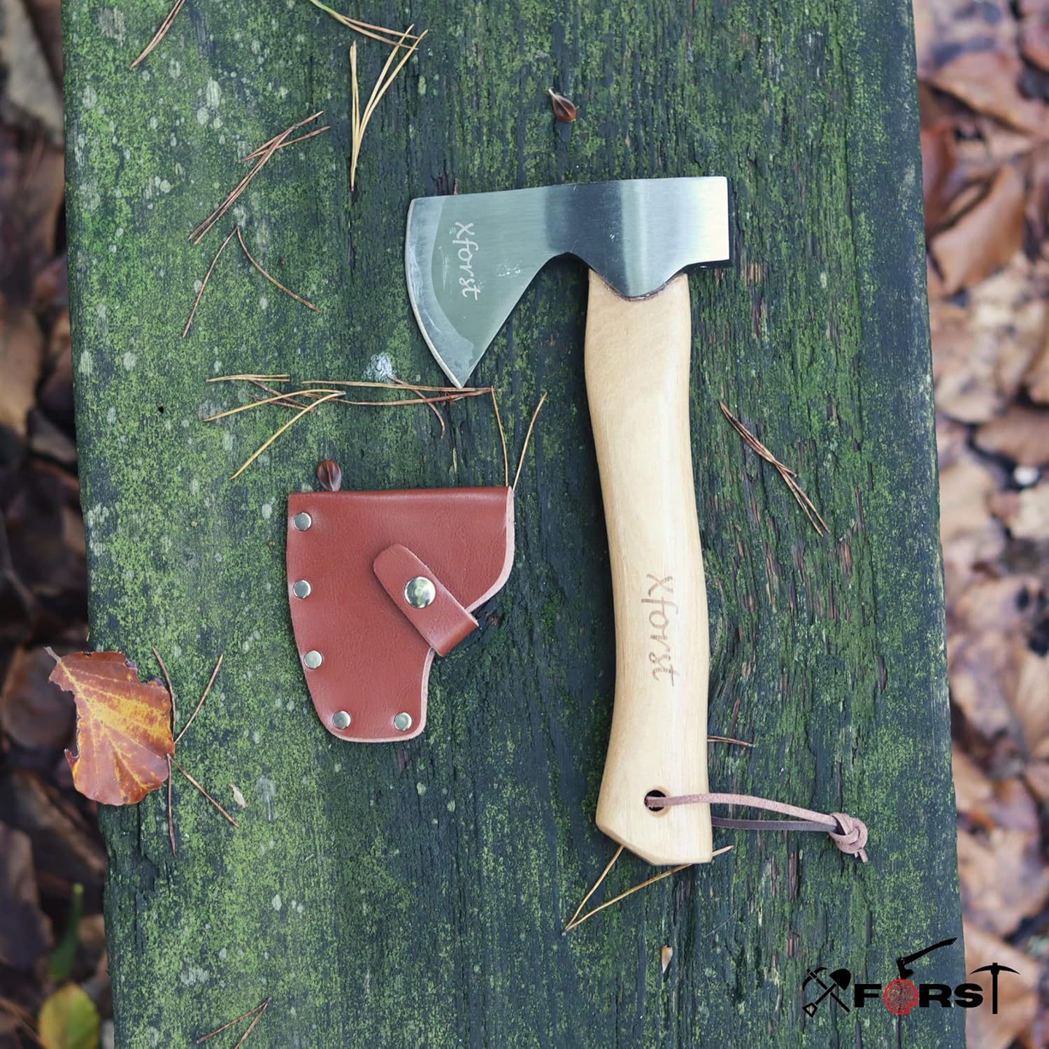 XFORST Carbon Steel Bushcraft Axe – Compact Camping Axe with Walnut Handle