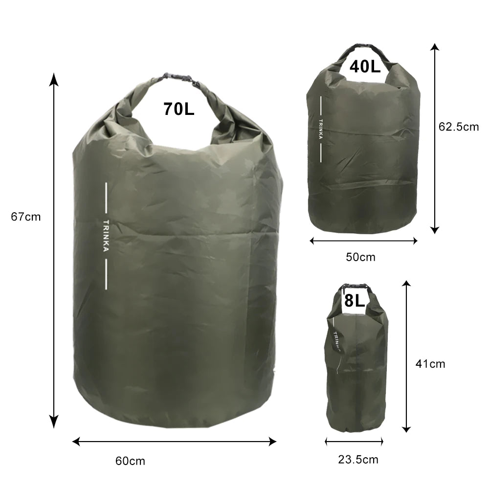 Waterproof Dry Bag – 8L / 40L / 70L Lightweight Roll-Top Storage Sack | Sold by Wild Living Company