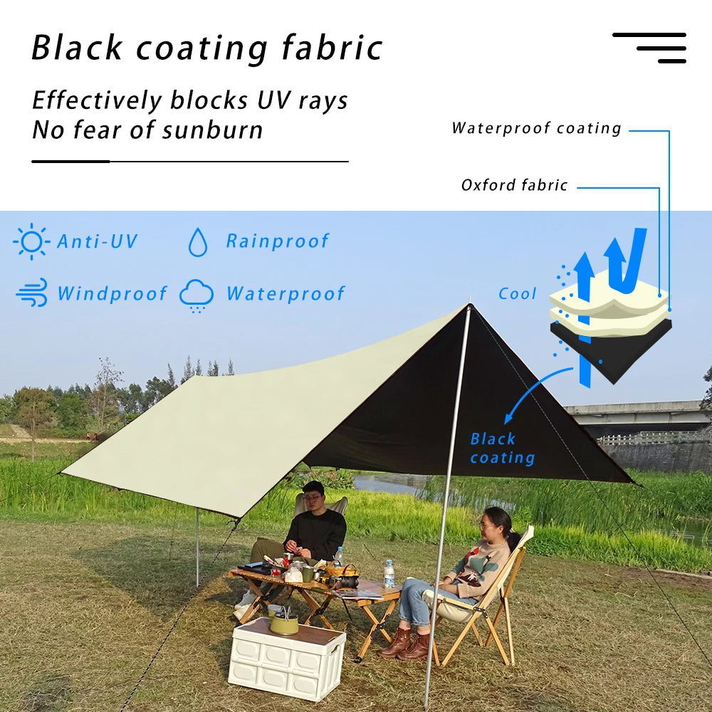 Black Coating Tarp Block 99% UV Ourdoor Camping Waterproof Sun Shelter
