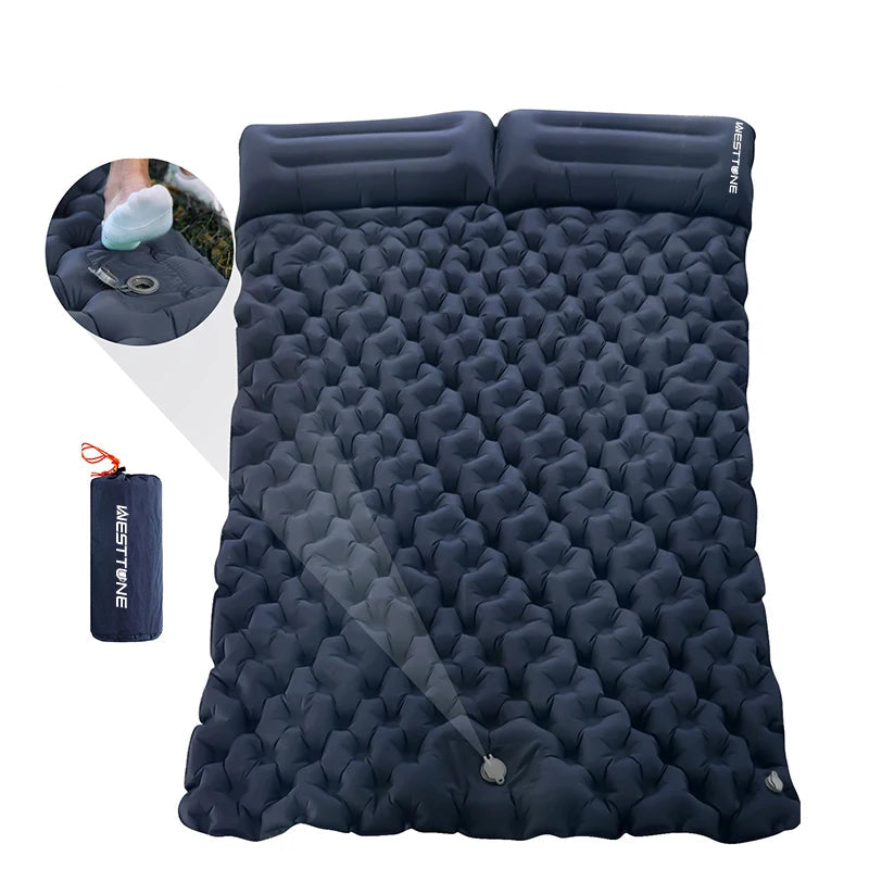 Double Inflatable Camping Mattress with Built-in Pillow Pump – Compact & Waterproof
