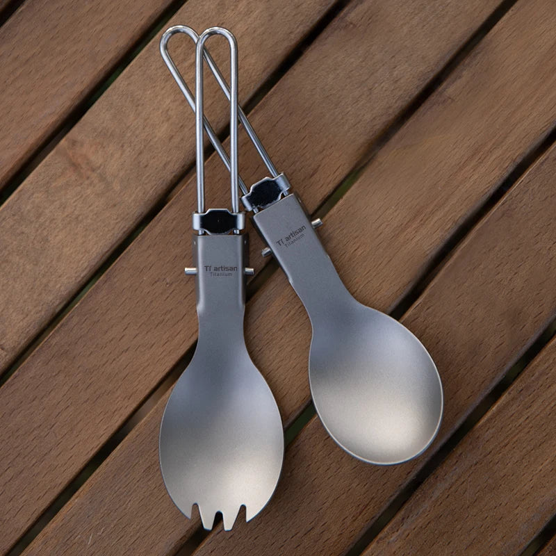 Tiartisan Titanium Foldable Cutlery Set – Lightweight Camping Spork, Fork & Knife