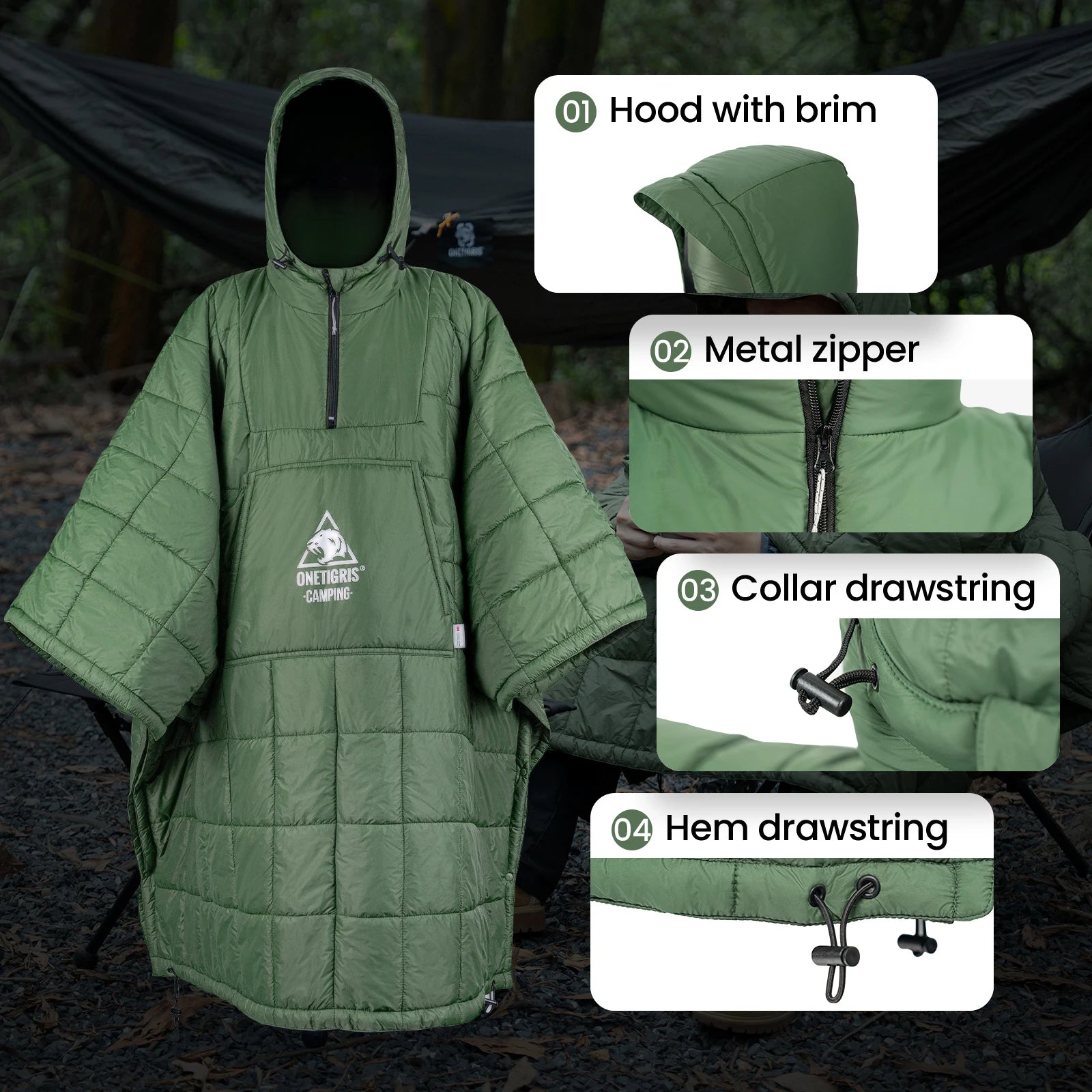 OneTigris Camping Blanket Poncho – Wearable Sleeping Bag with 3M Thinsulate