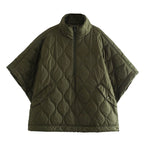 Women’s Quilted Camping Cape Jacket – Insulated Outdoor Shawl Coat