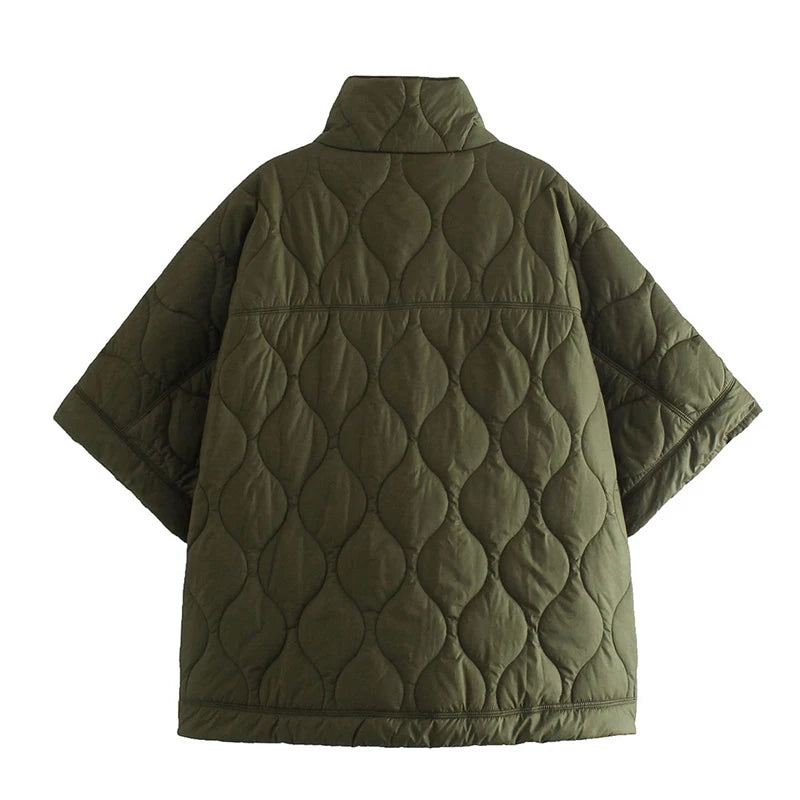 Women’s Quilted Camping Cape Jacket – Insulated Outdoor Shawl Coat