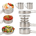 8-Piece Stainless Steel Camping Cookware Set – Pots, Pans & Plates