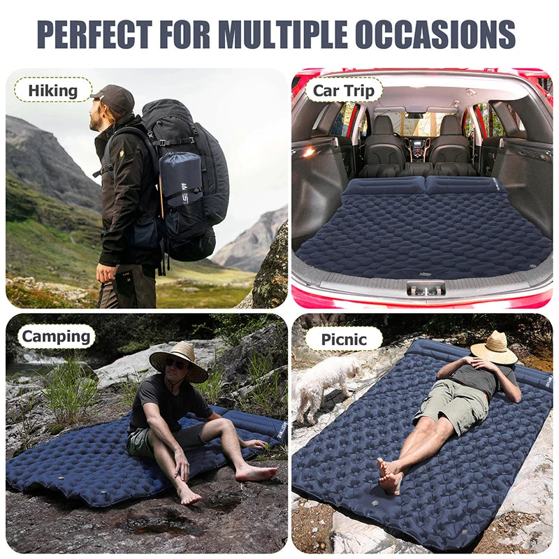 Double Inflatable Camping Mattress with Built-in Pillow Pump – Compact & Waterproof