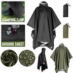3-in-1 Military Rain Poncho – Waterproof Hooded Shelter & Ground Sheet