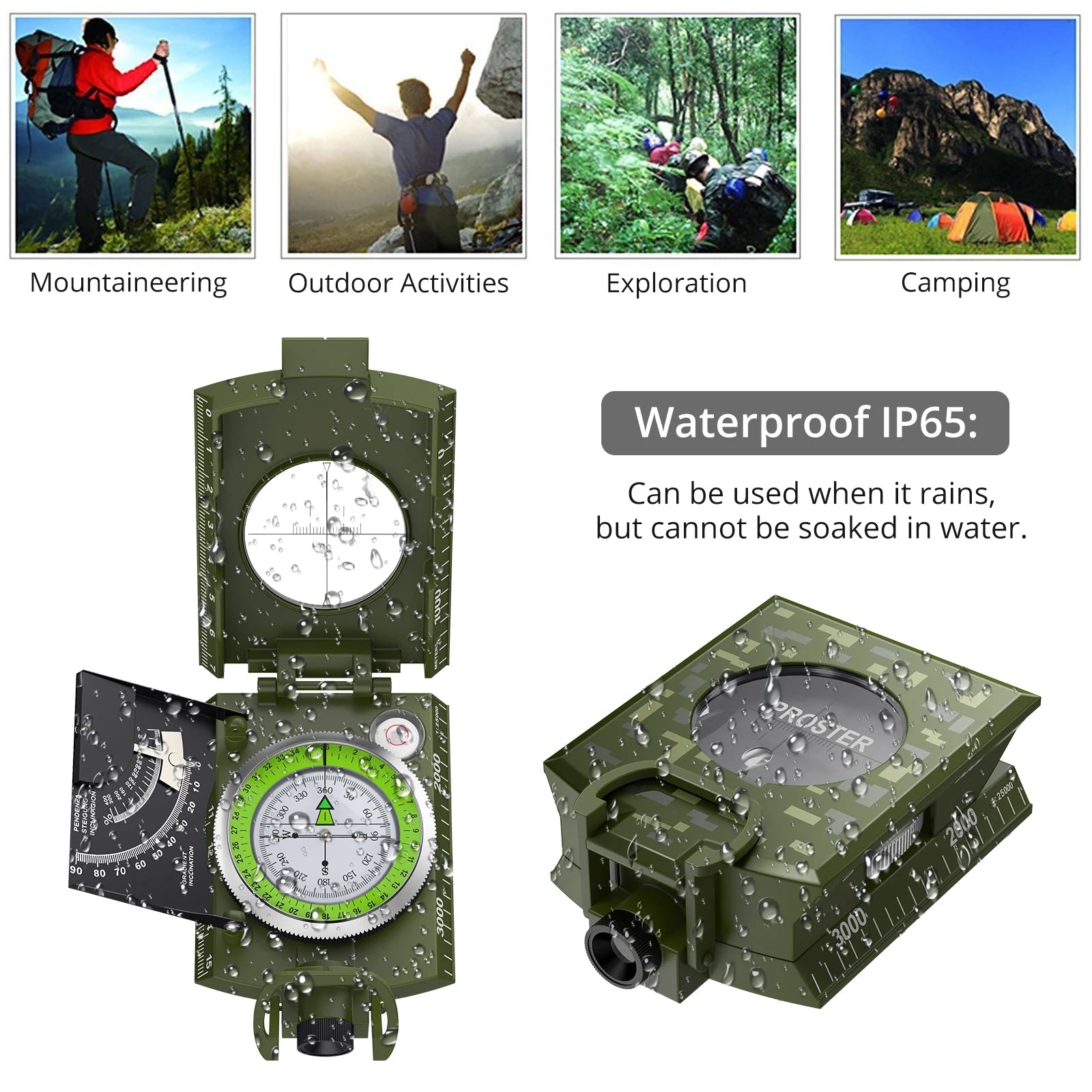 Proster Professional Military Compass – Waterproof IP65 Tactical Navigation Tool