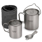 Ultralight 3-Piece Titanium Cookware Set – 750ml Pot, 450ml Cup & Folding Spork