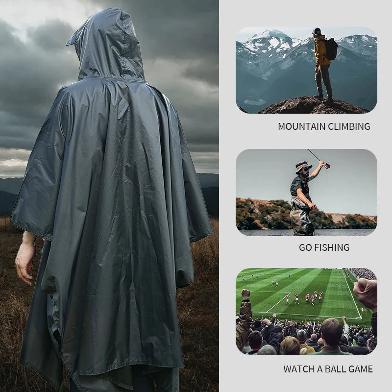 3-in-1 Military Rain Poncho – Waterproof Hooded Shelter & Ground Sheet