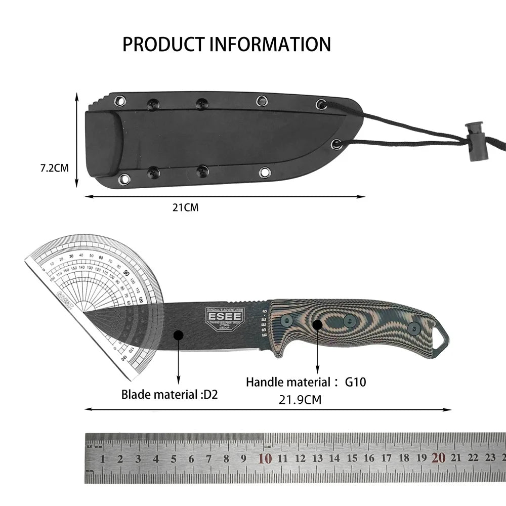 ESEE-5 Fixed Blade Knife – D2 Steel Blade with G10 Handle