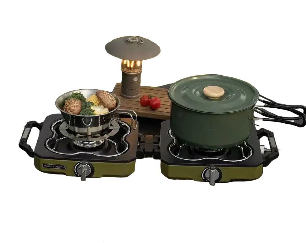 Double Burner Folding Gas Stove – Portable Dual Fire Camping Cooker