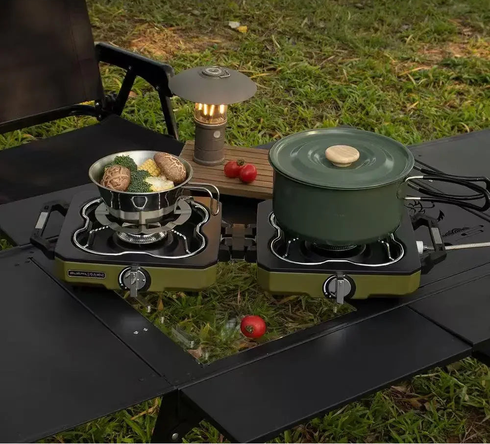 Double Burner Folding Gas Stove – Portable Dual Fire Camping Cooker