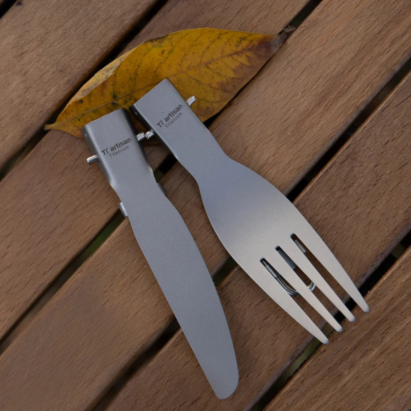 Tiartisan Titanium Foldable Cutlery Set – Lightweight Camping Spork, Fork & Knife