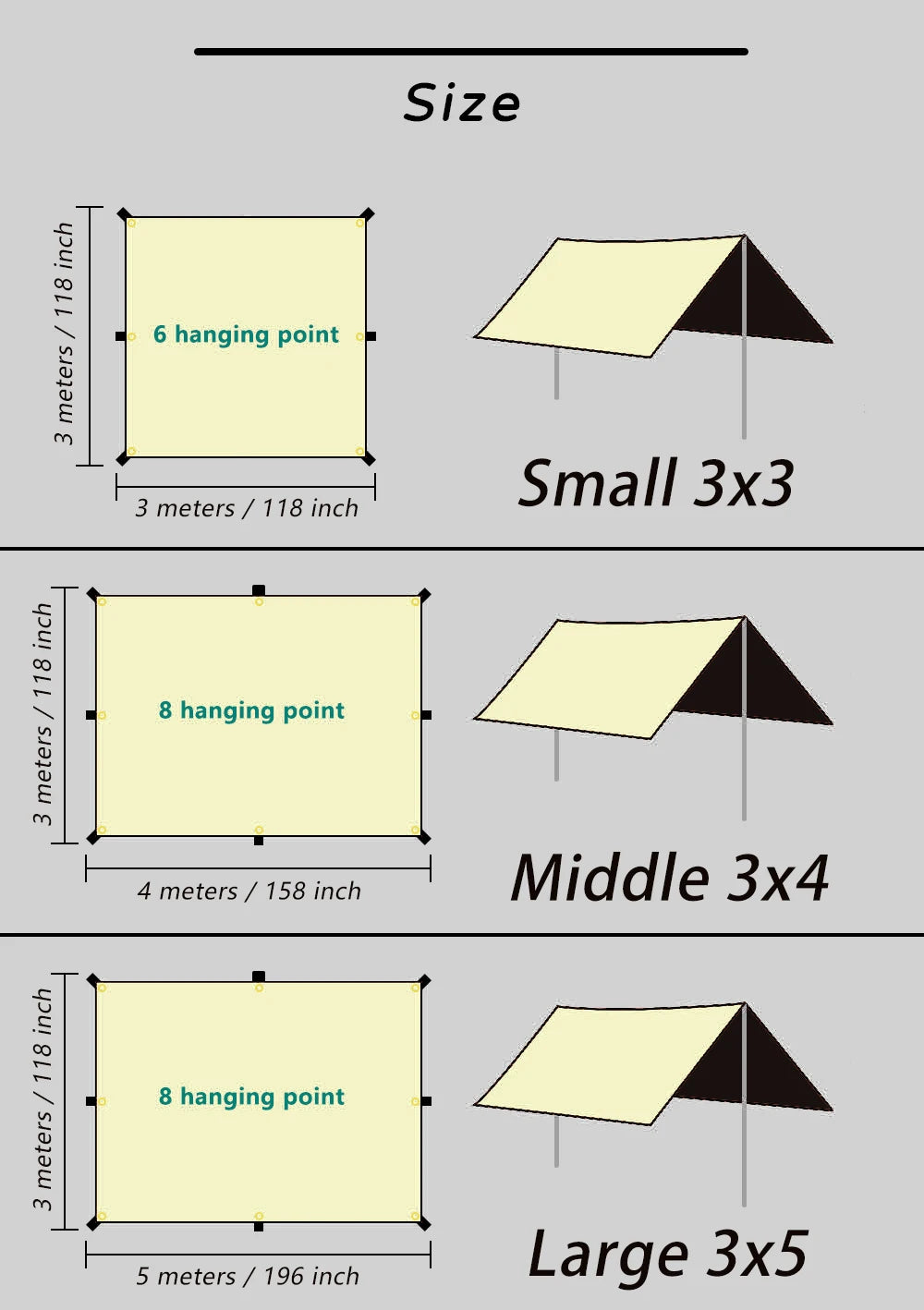 Black Coating Tarp Block 99% UV Ourdoor Camping Waterproof Sun Shelter