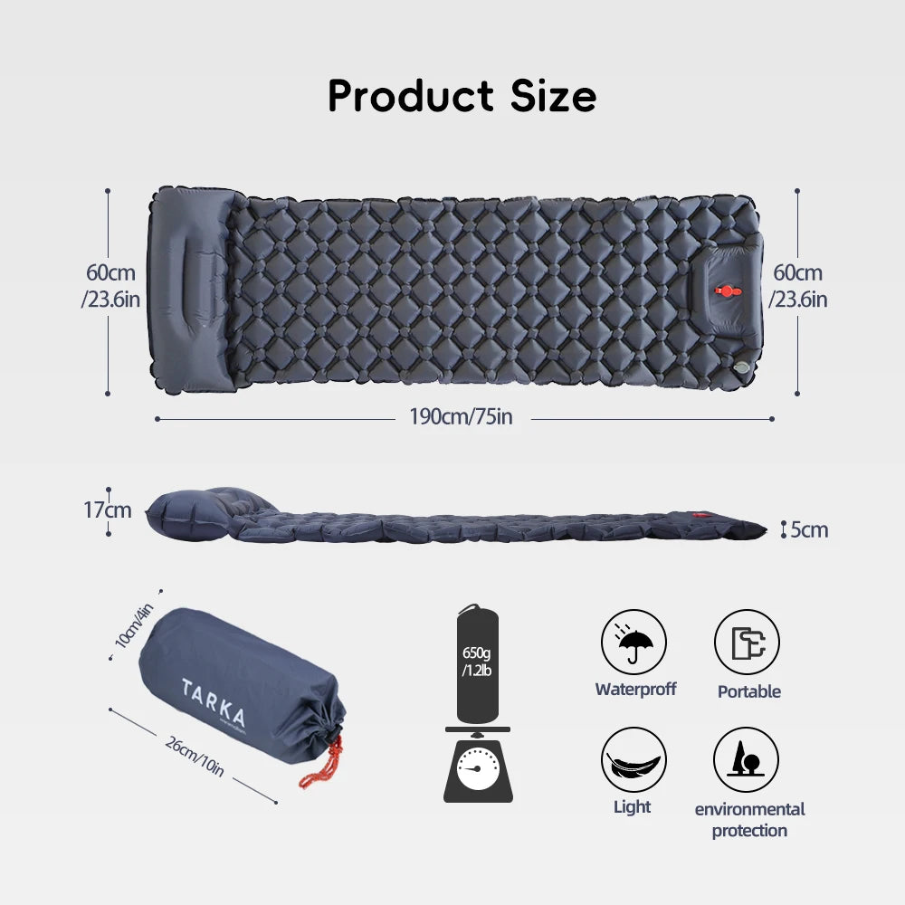 Inflatable Camping Mat with Built-In Pillow – Lightweight, Compact Air Bed