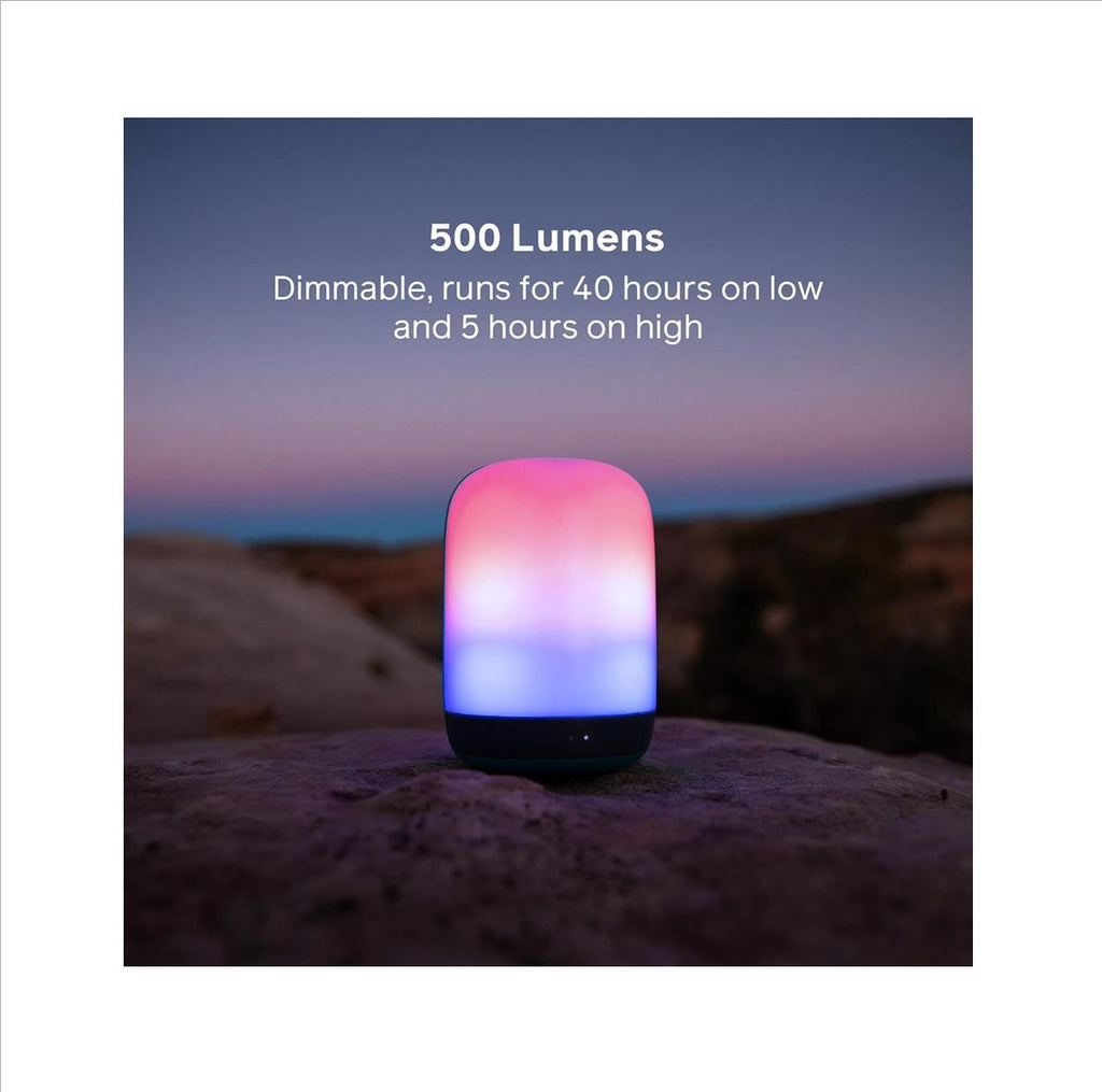 BioLite AlpenGlow 500 providing soft ambient lighting at outdoor basecamp
