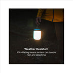 BioLite AlpenGlow 500 lantern illuminating tent interior at night
