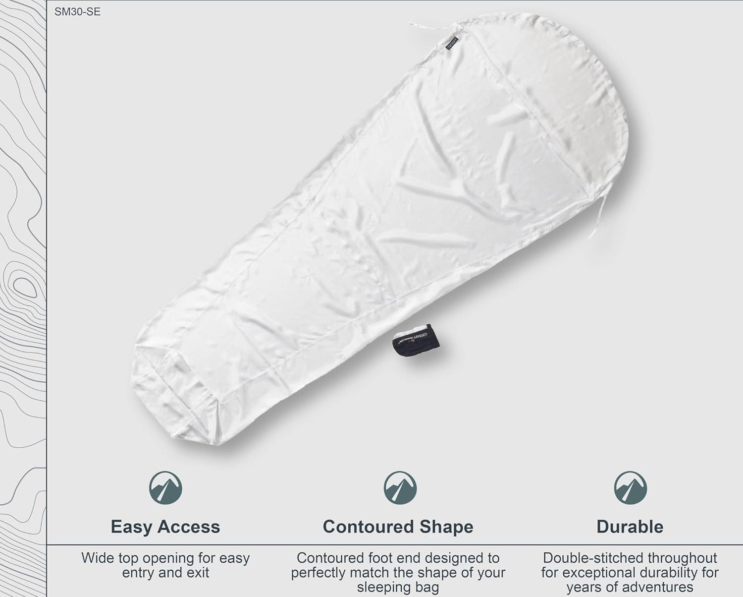 Cocoon Eco Silk mummy sleeping bag liner size and dimensions diagram