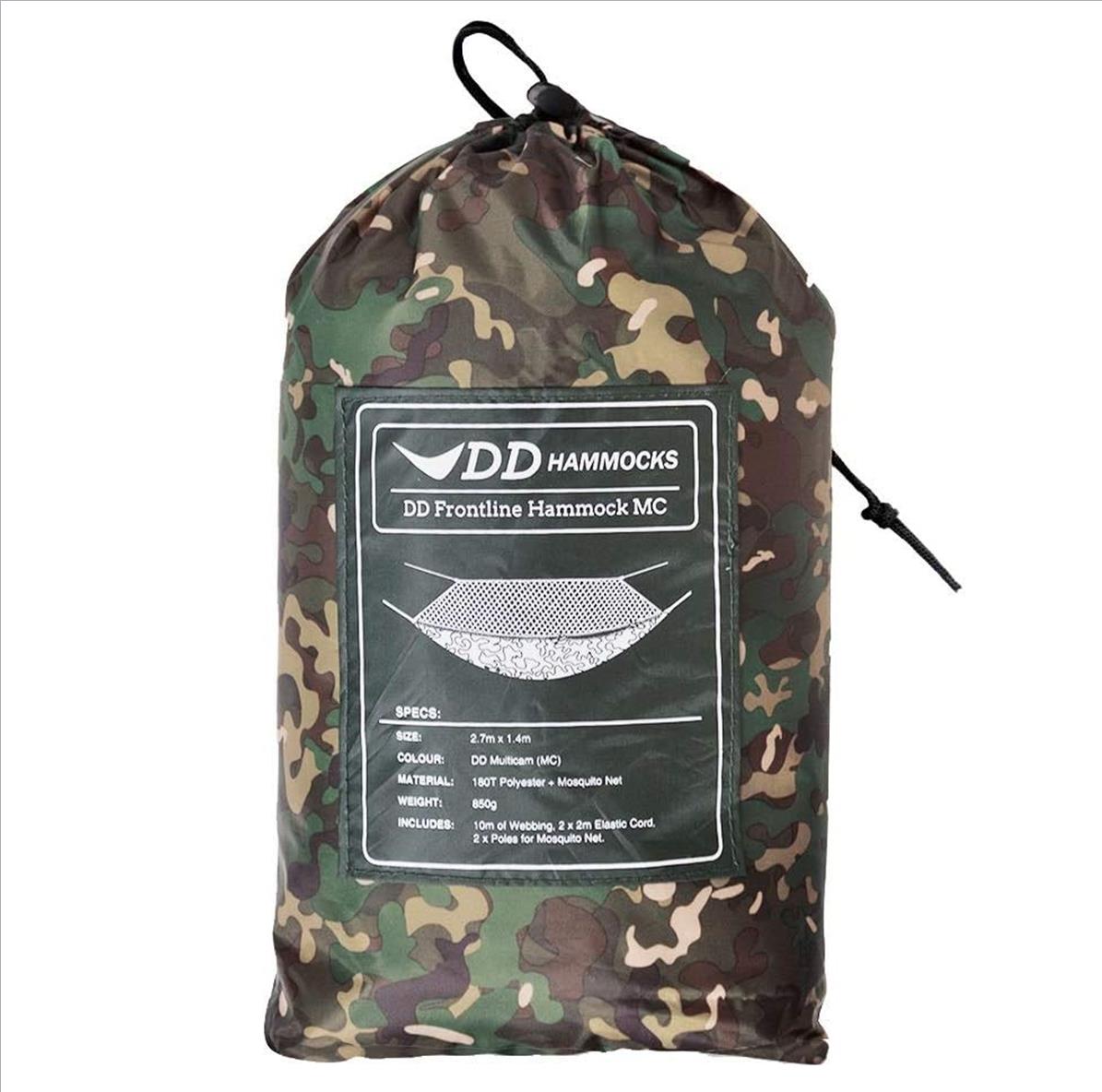 DD Hammocks Frontline Hammock MC packed in camouflage stuff sack
