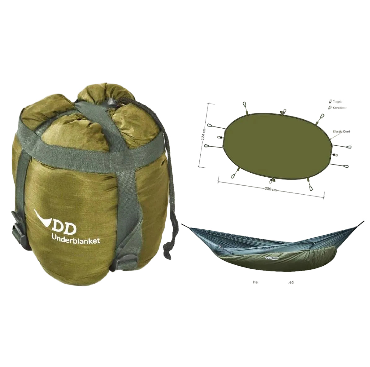DD Hammocks Underblanket olive green packed with compression sack and components