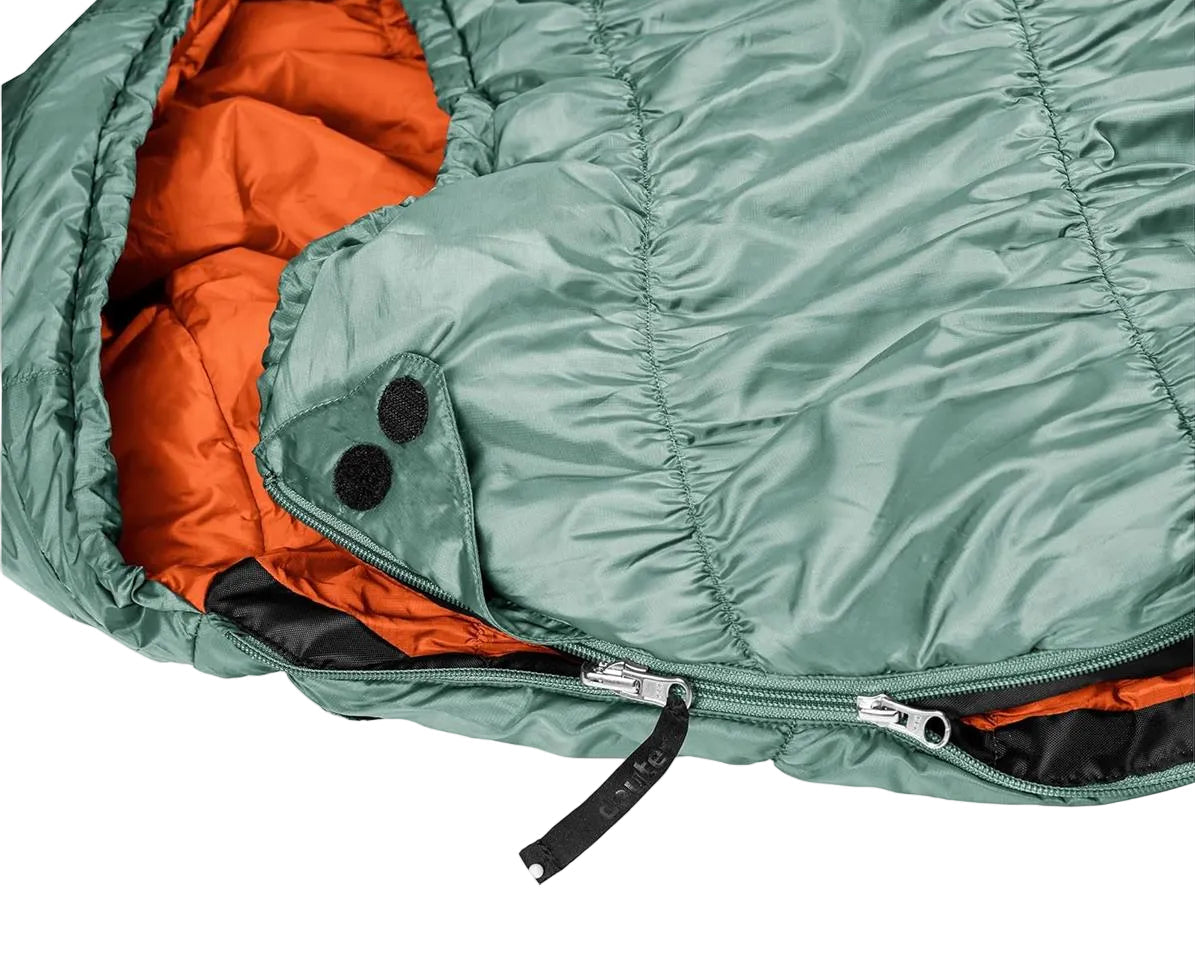 Deuter Exosphere +4°C synthetic sleeping bag zip and draft tube detail