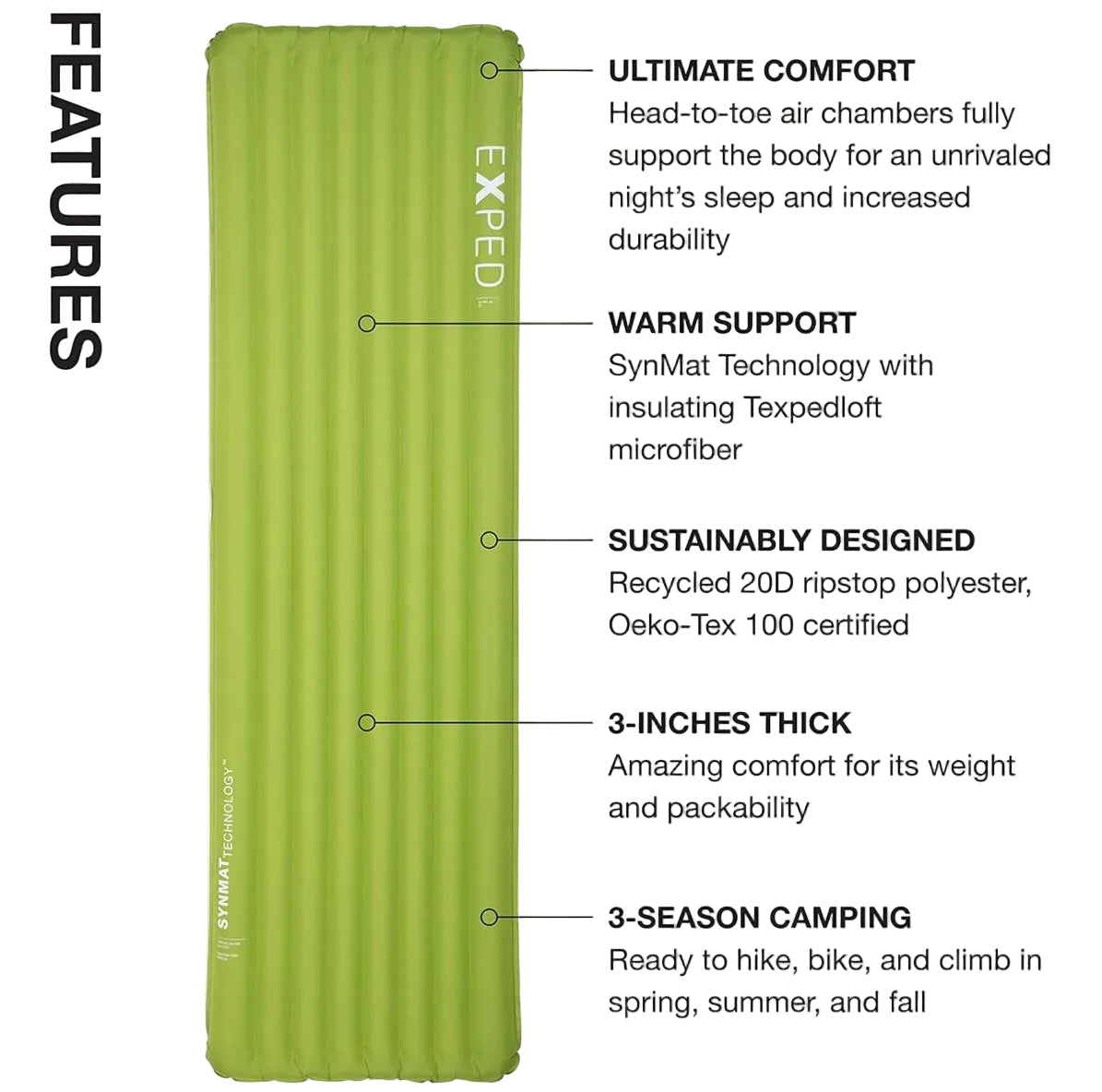 Exped Ultra 3R insulated sleeping mat specifications and features diagram