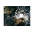 Fenix CL26R Pro IP66 waterproof camping lantern in heavy rain
