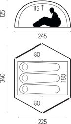 Fjällräven 53503 dome tent floor plan and profile dimensions diagram
