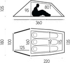 Fjällräven Abisko Lite 3 tunnel tent floor plan and side profile dimensions diagram
