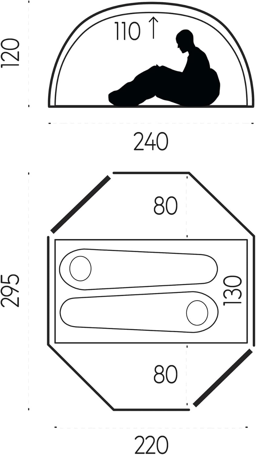 Fjallraven Abisko View 2 igloo tent technical dimensions and interior layout diagram