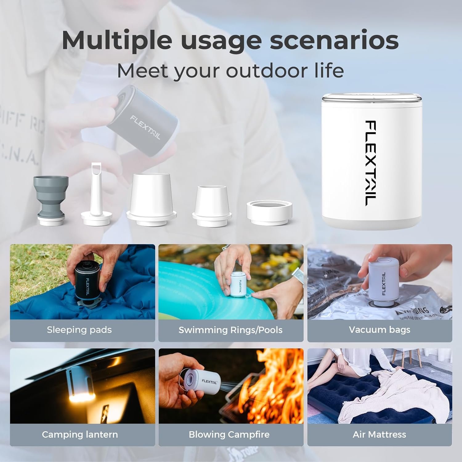 Flextail Tiny Pump 2 mini air pump multiple camping uses for sleeping pads pillows and inflatables