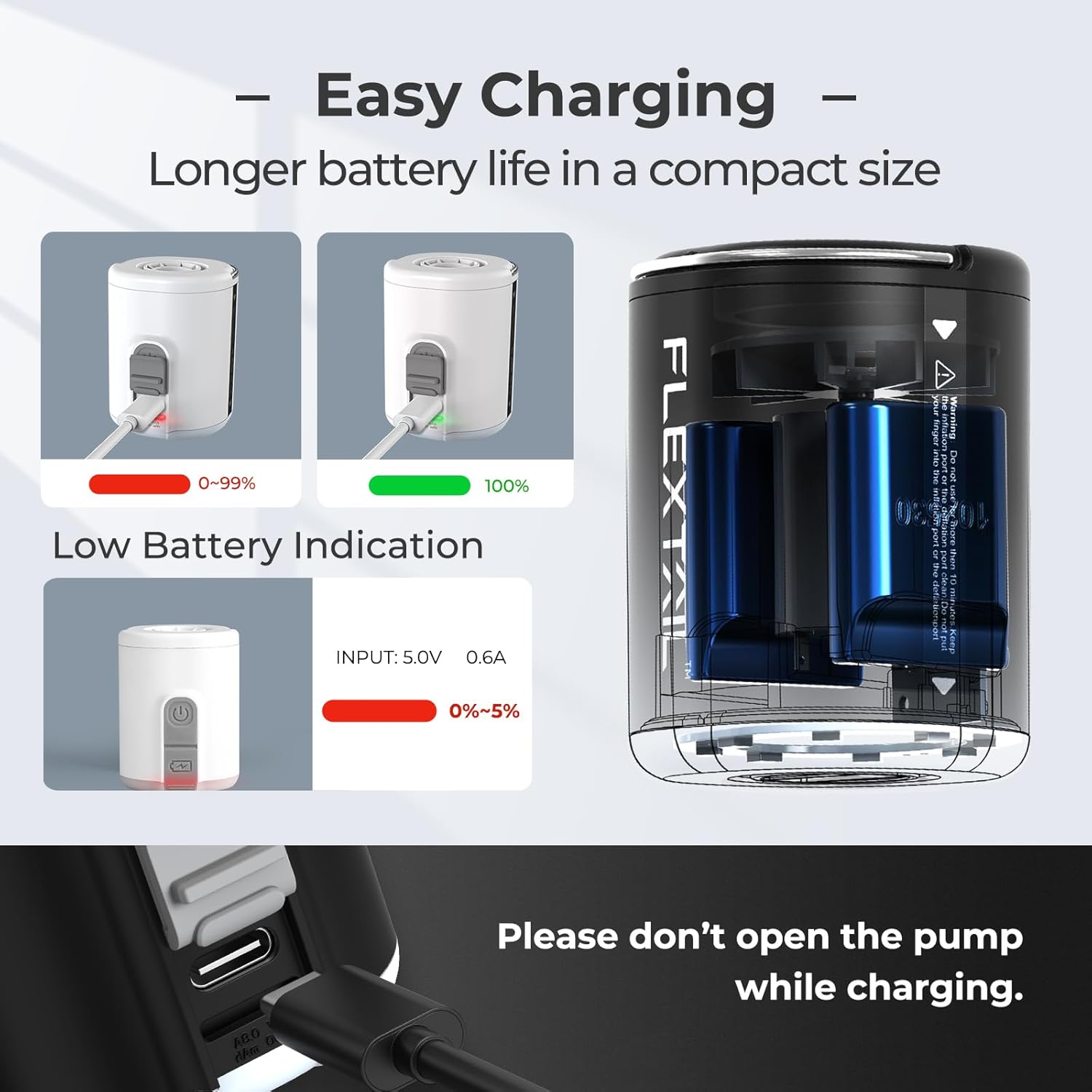 Flextail Tiny Pump 2 USB rechargeable mini air pump with built in power bank for camping gear