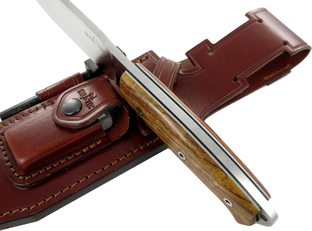 JEO-TEC No.1 leather sheath showing multiple carry position options
