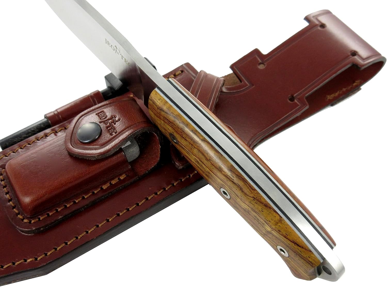 JEO-TEC No.1 leather sheath showing multiple carry position options
